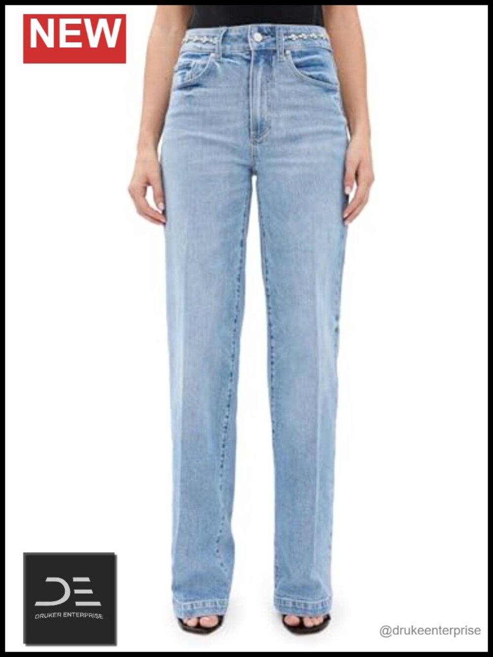 High-Rise Wide Leg Denim Jeans, Low Stretch, Button Zip Fly Closure